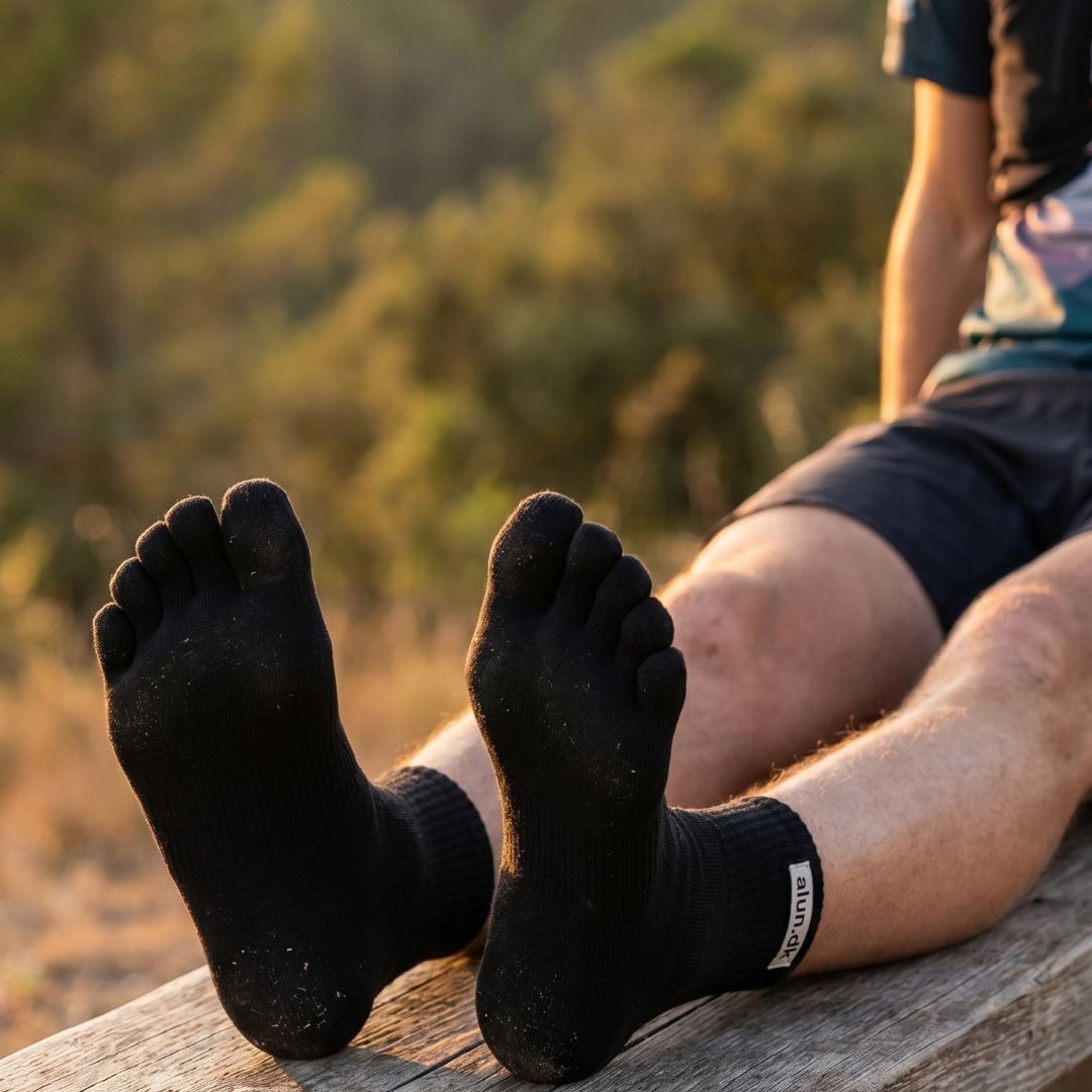 Alun Leichtgewicht Ultra-Dünne Zehensocken Schwarz (Mini Crew)